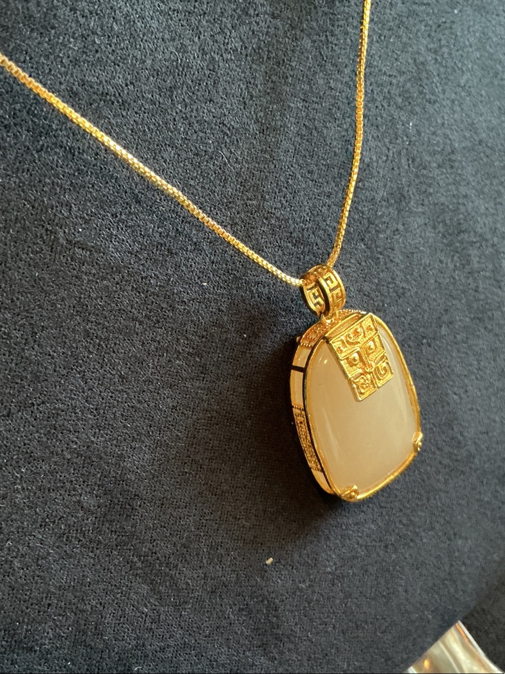 Chinese White Jade Pendant in gold tone